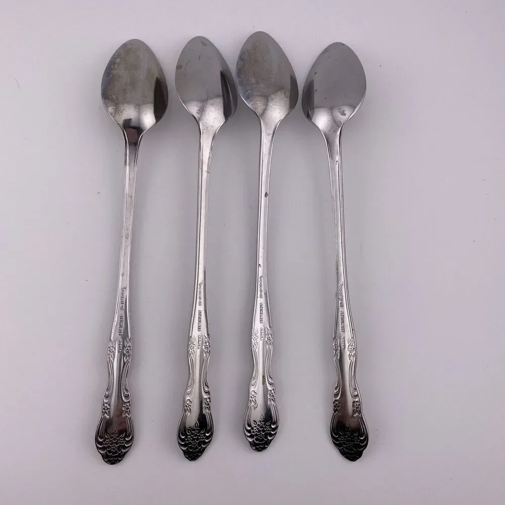 Rogers DREAM ROSE / ROSE BUD Stainless Korea Ice Tea Spoons Set Of 4 Size 7.5”